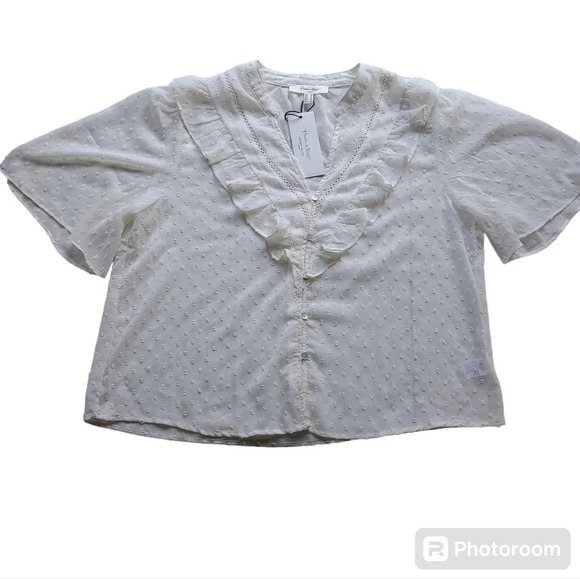 Haver & Blair Tops - Haver & Blair Cream Lace Bell Sleeve Light Shell Buttons V neck